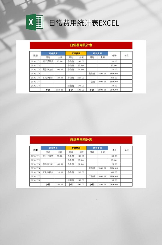日常费用统计表EXCEL-众图网