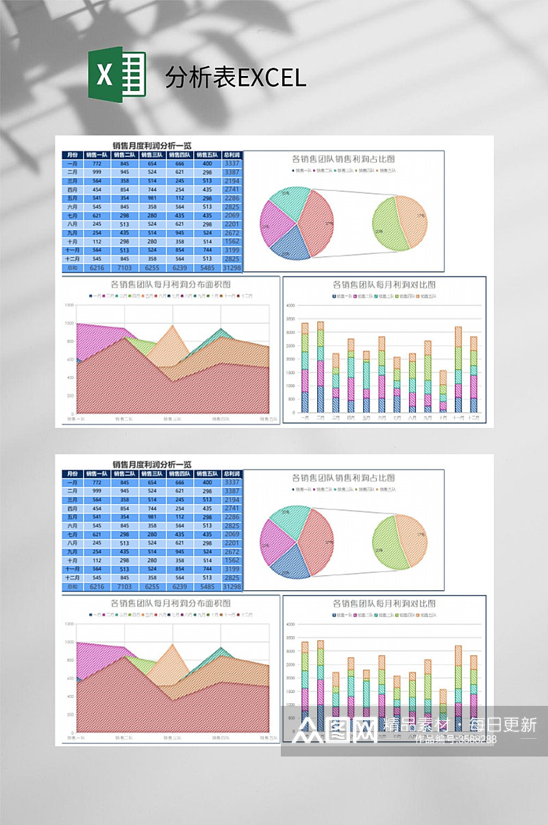 彩色多图统计分析表EXCEL素材