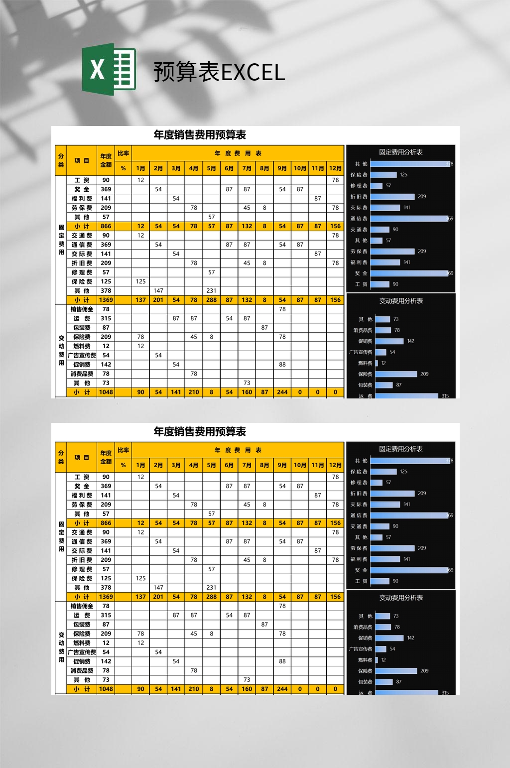 大气年度销售费用预算表EXCEL素材