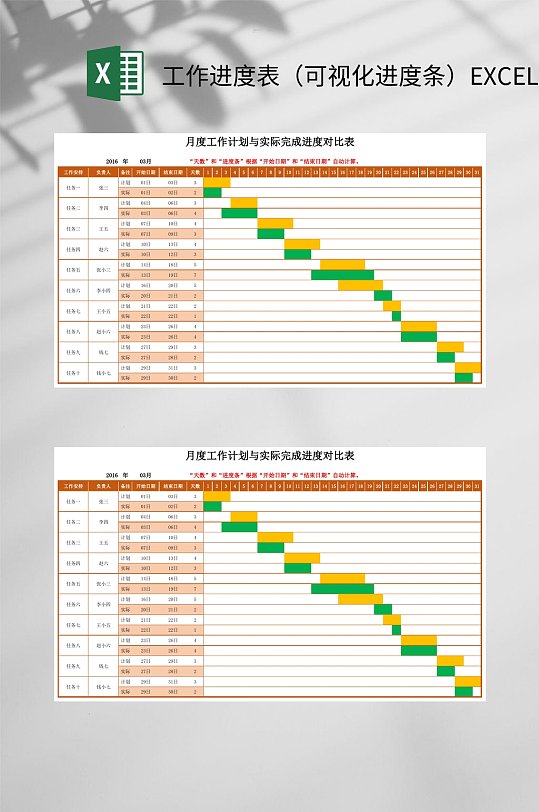 工作进度表可视化进度条excel