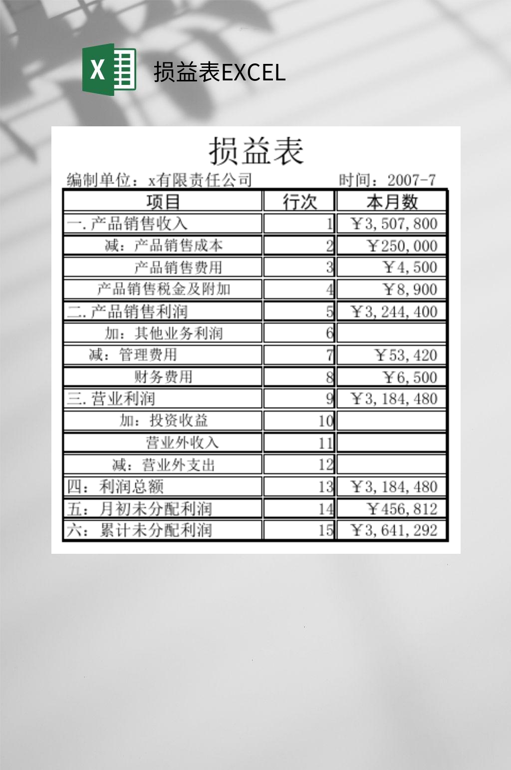 公司损益表excel