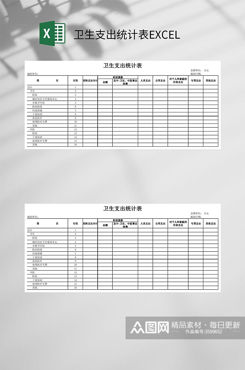 卫生支出统计表EXCEL素材