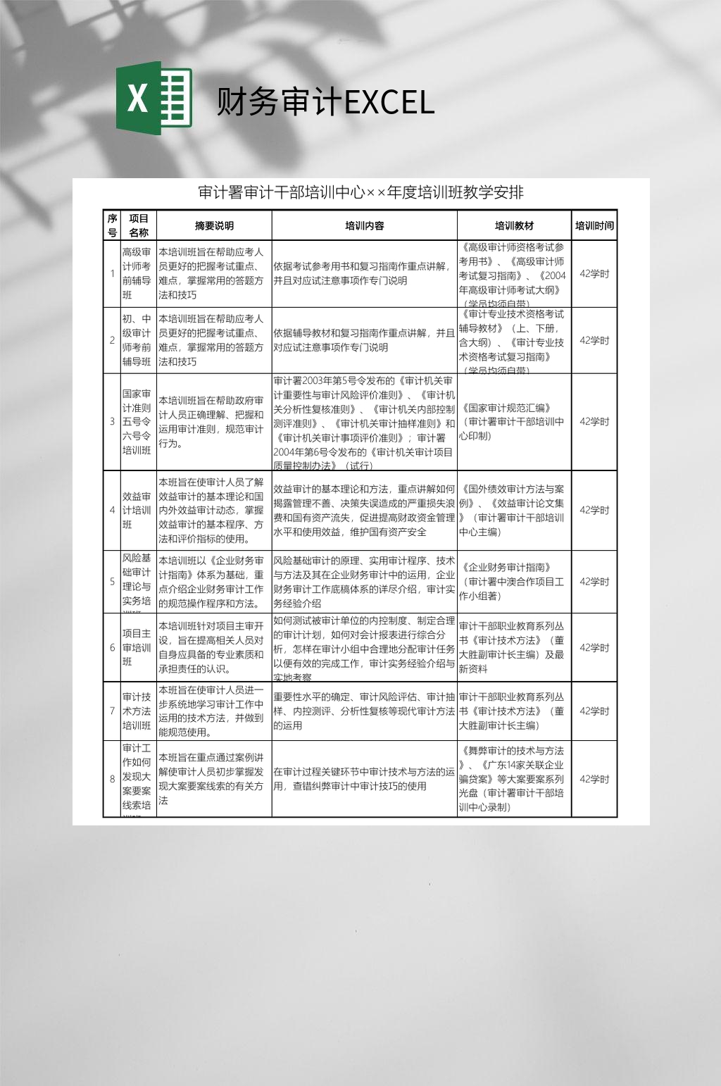 培训中心财务审计EXCEL素材