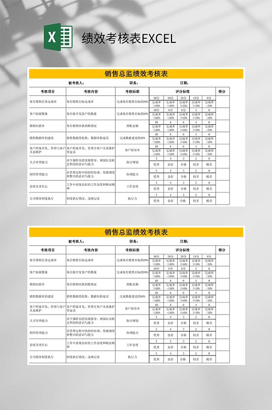 销售总监绩效考核表EXCEL