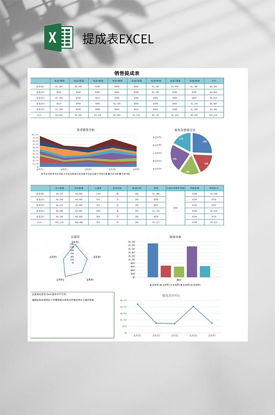 饼图提成表EXCEL-众图网