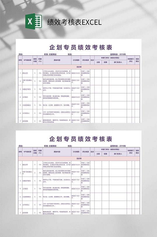 企业专员绩效考核表EXCEL