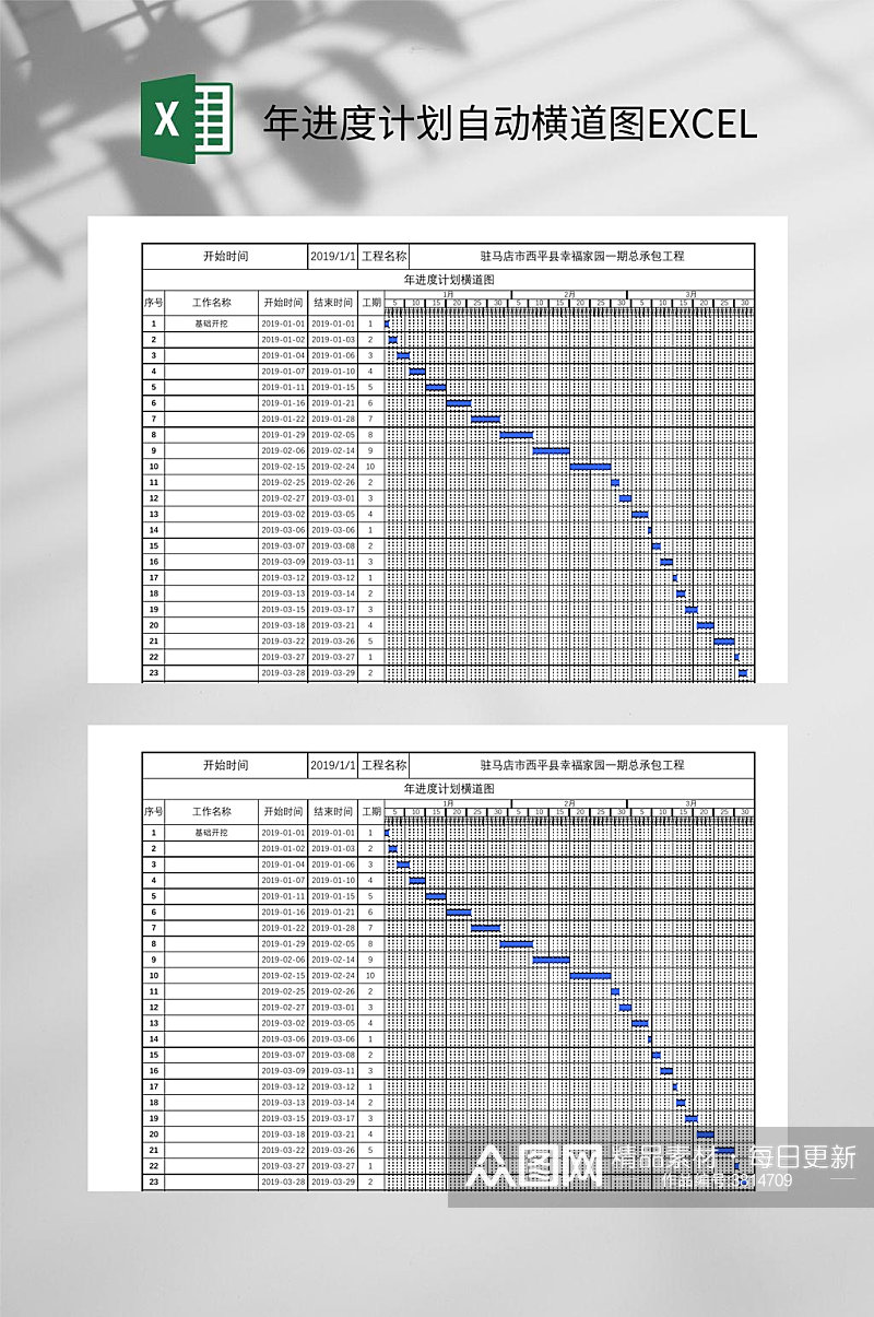 年进度计划自动横道图EXCEL素材