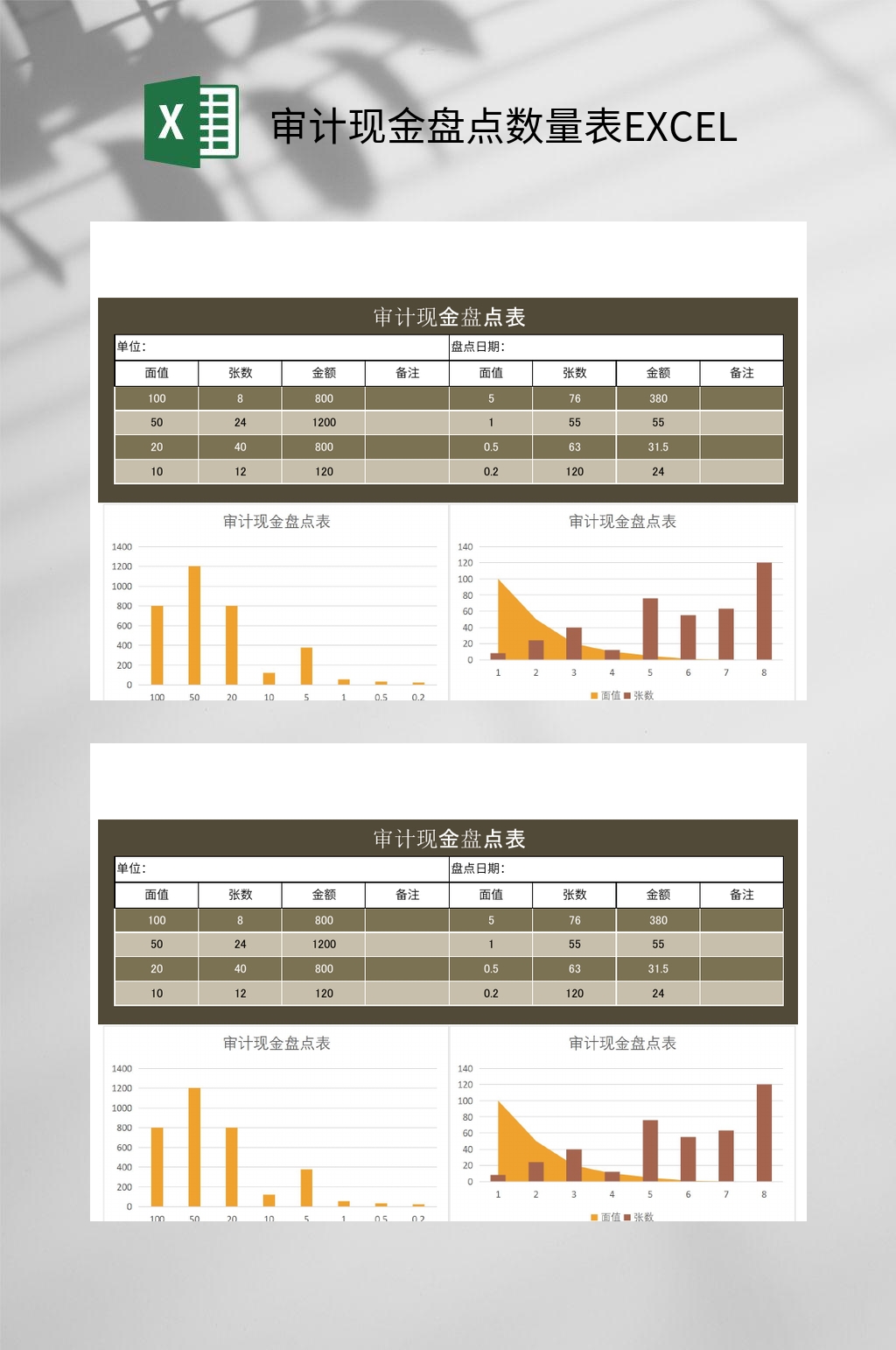 审计现金盘点数量表EXCEL素材