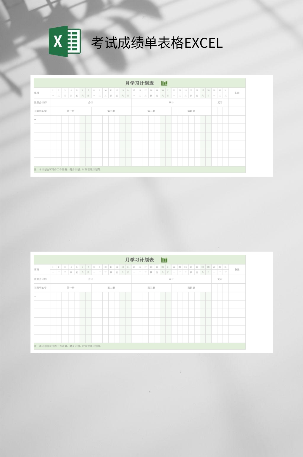 淡雅考试成绩单表格EXCEL素材