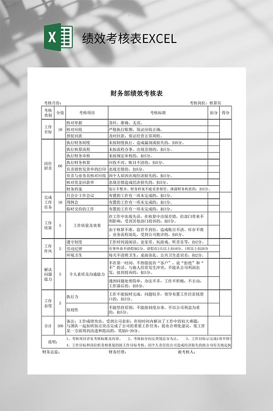 财务部绩效考核表EXCEL