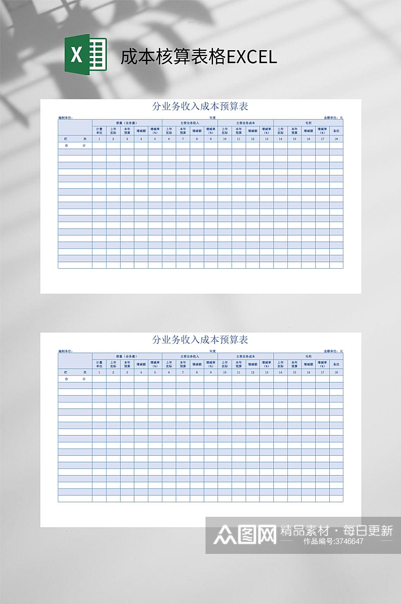 分业务收入成本预算表成本核算表格EXCEL素材