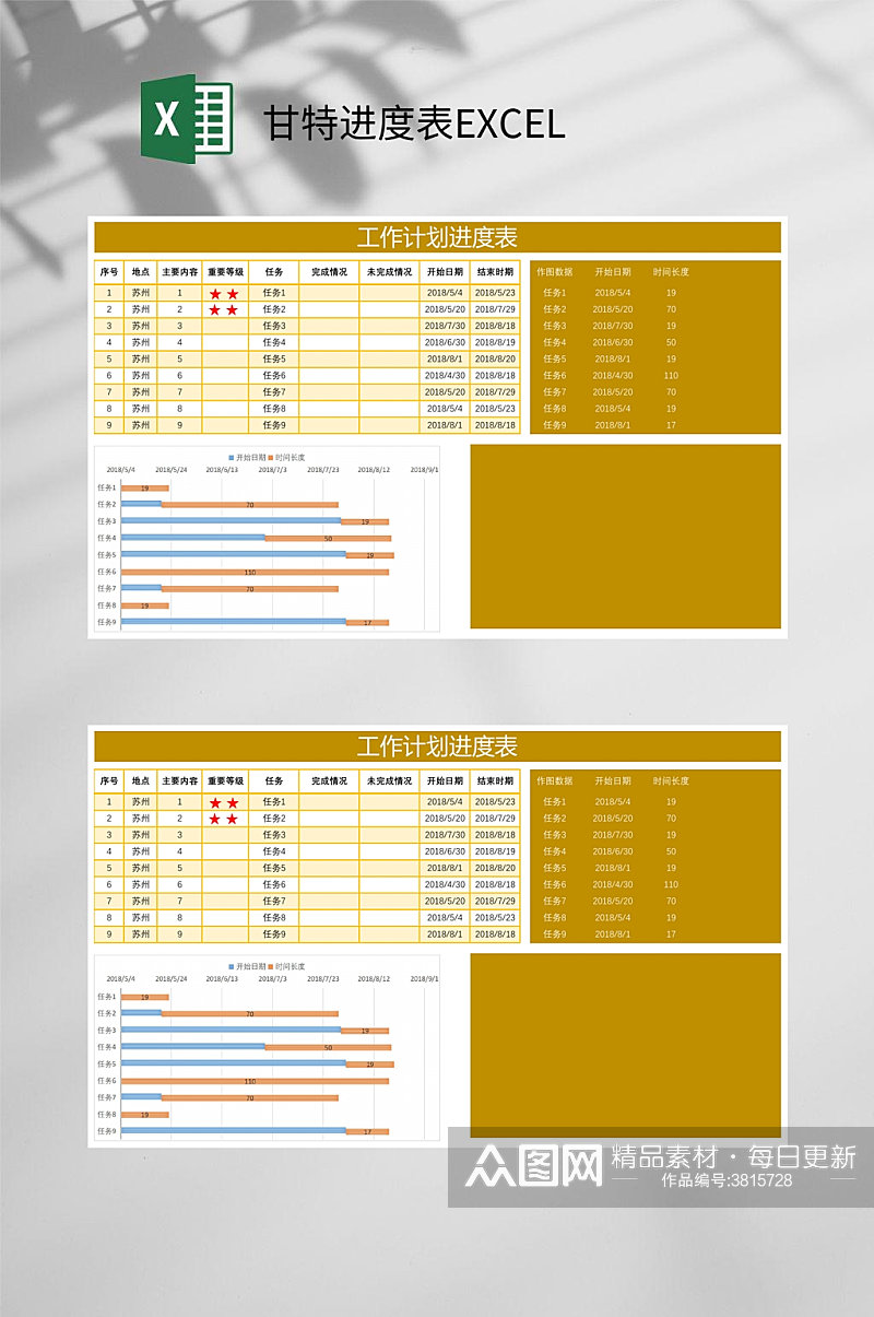 工作计划甘特进度表EXCEL素材