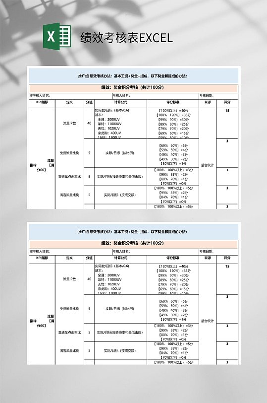 推广组绩效考核表EXCEL