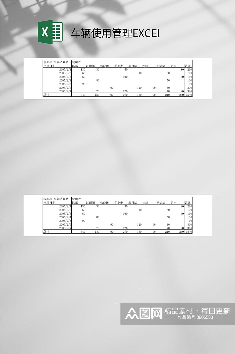 车辆使用管理EXCEl素材