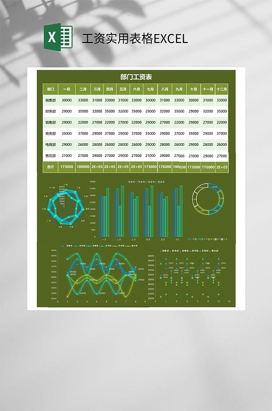 绿色数据部门工资实用表格excel