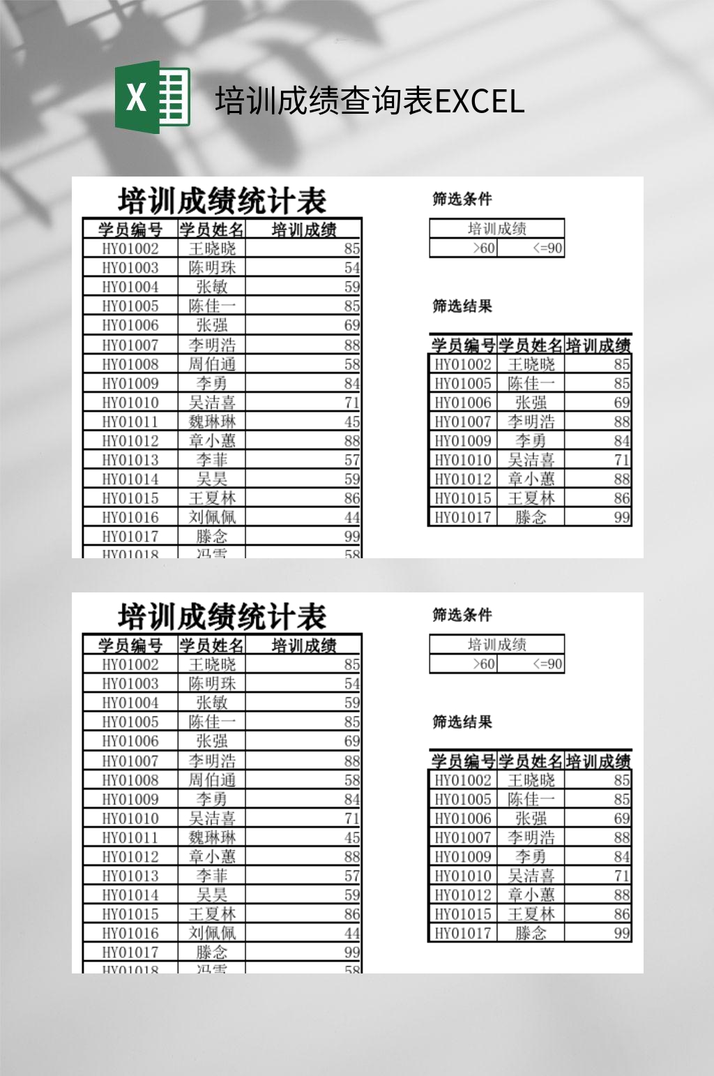 培训成绩查询表EXCEL素材