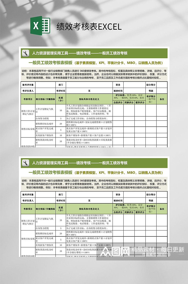 一般员工绩效考核表EXCEL素材