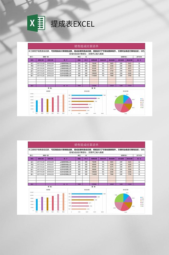 饼图提成表EXCEL-众图网