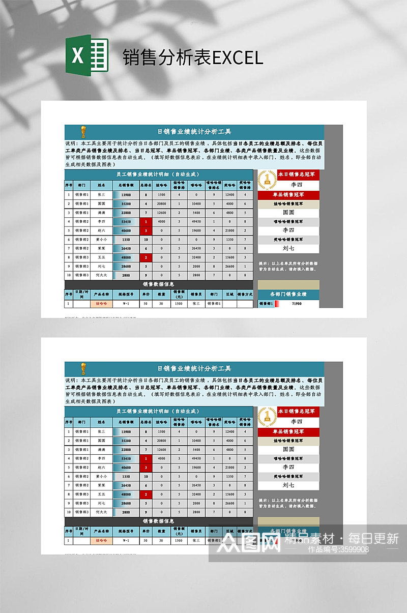 日销售业绩统计销售分析表EXCEL素材