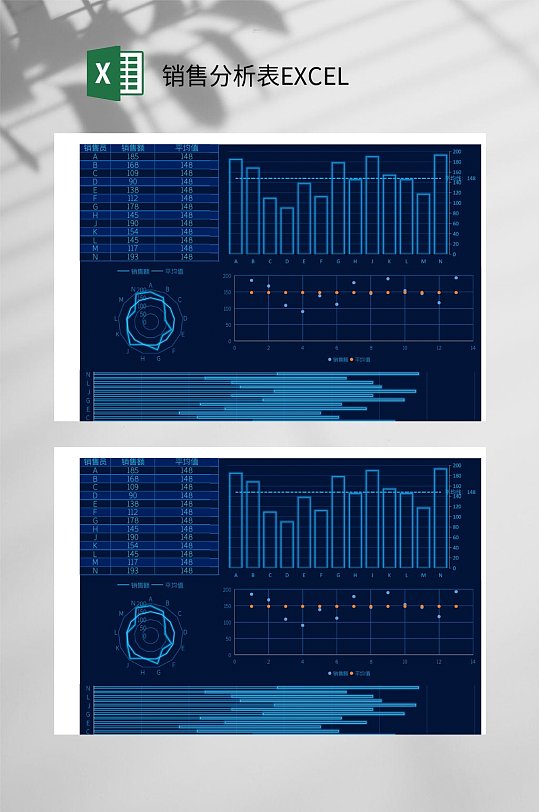 蓝色表格销售分析表EXCEL-众图网