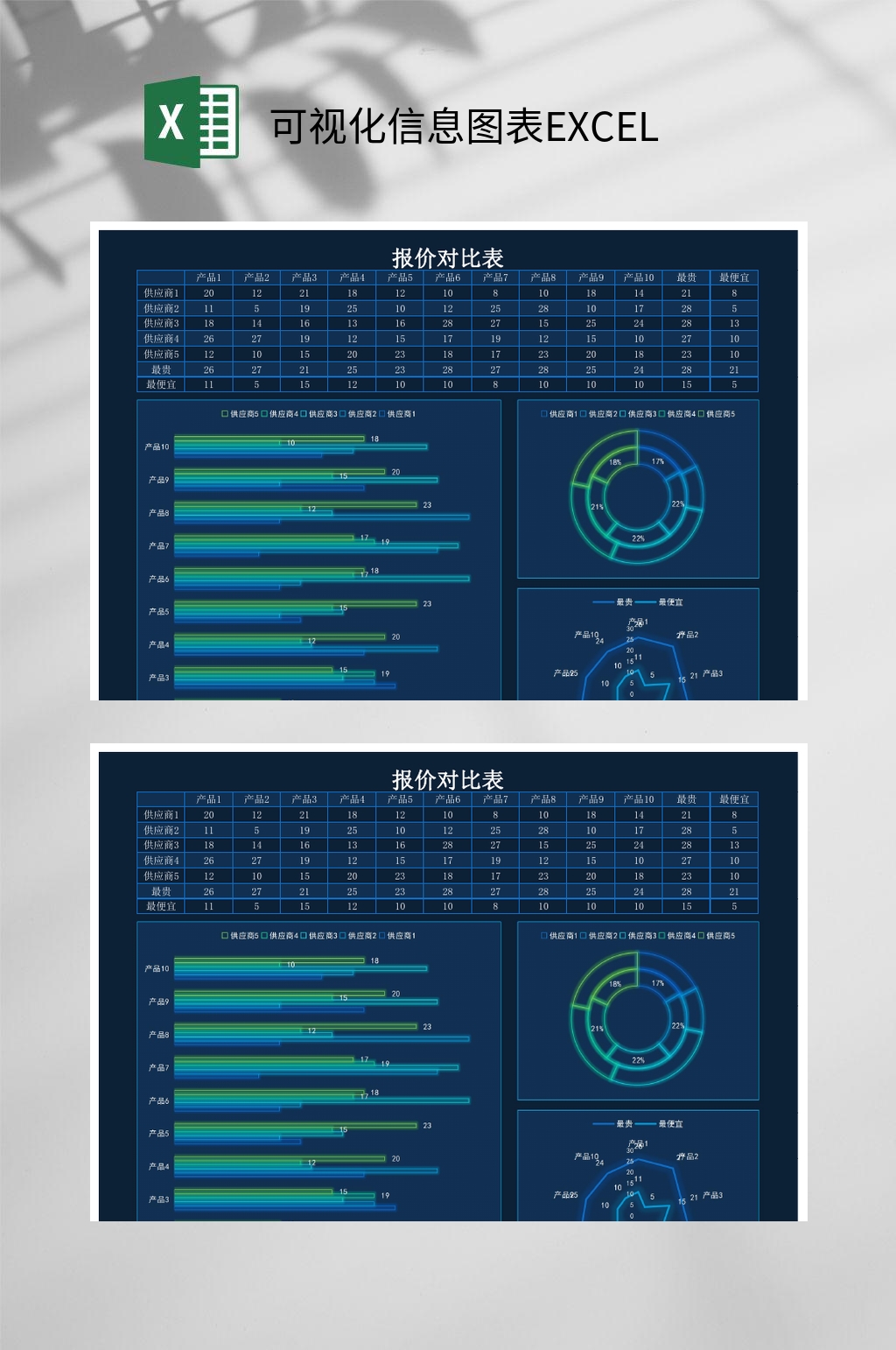 渐变色可视化信息图表EXCEL素材