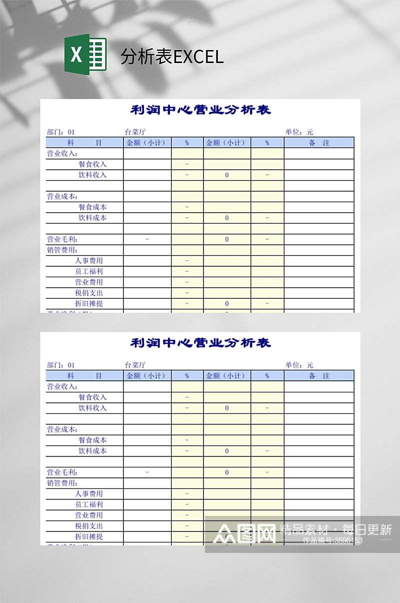 营业分析表EXCEL素材