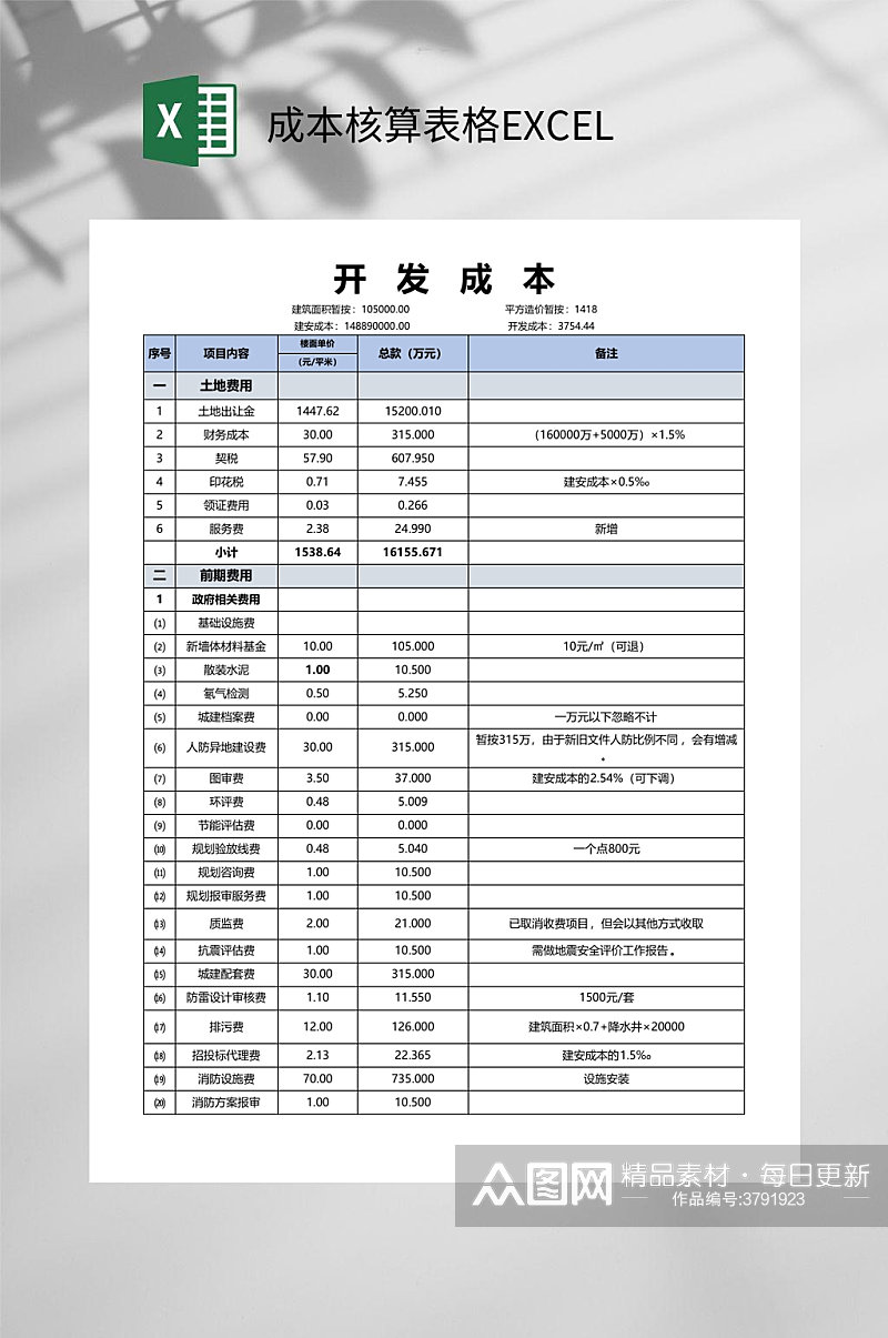 成本核算表格EXCEL素材