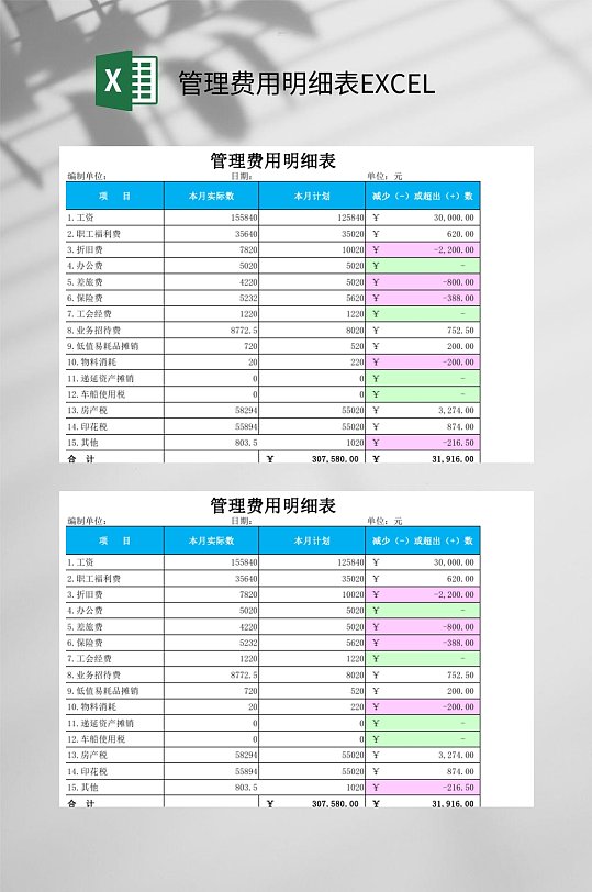 管理费用明细表EXCEL-众图网