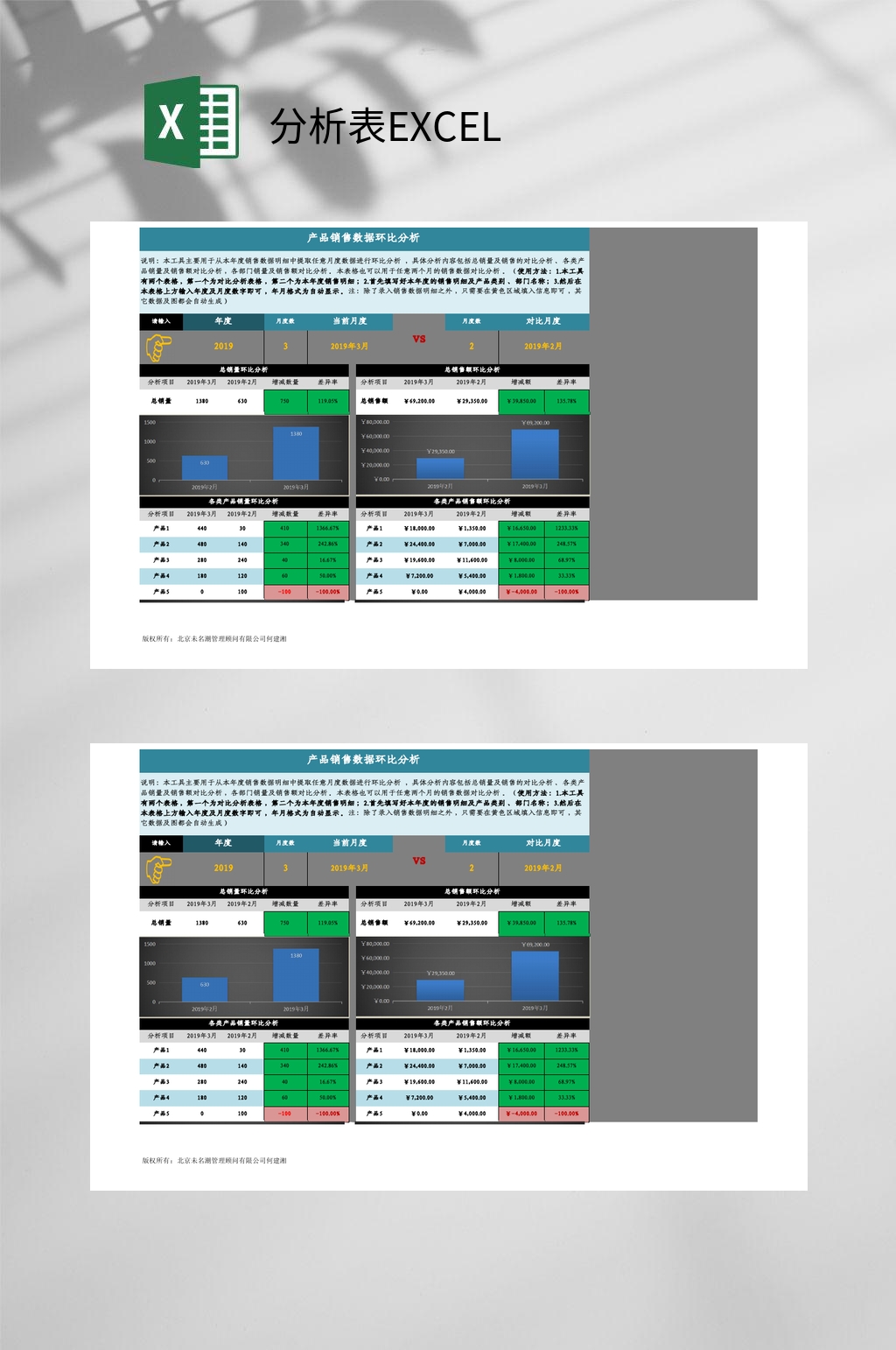 产品销售数据环比分析表EXCEL素材