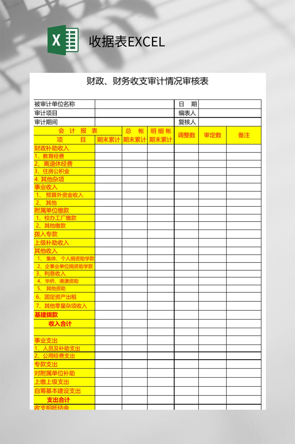 财政收支收据表EXCEL素材