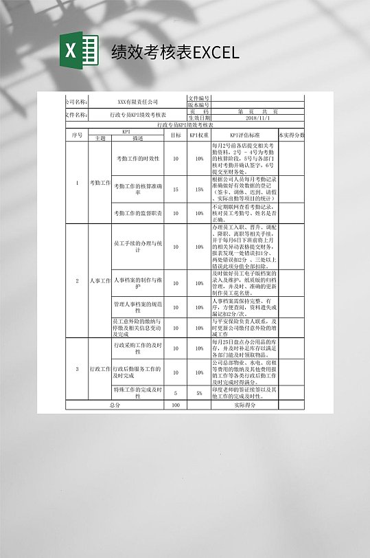 绩效考核表excel