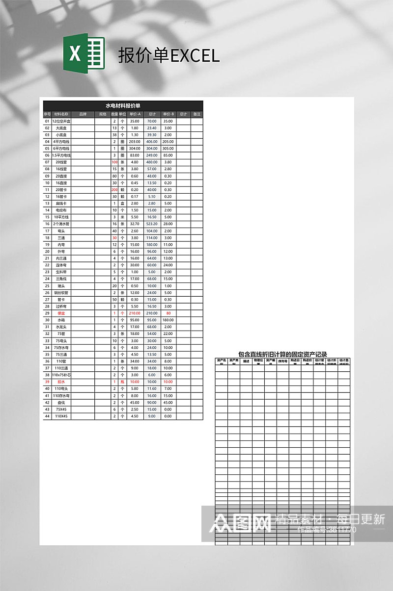 水电材料报价单EXCEL素材