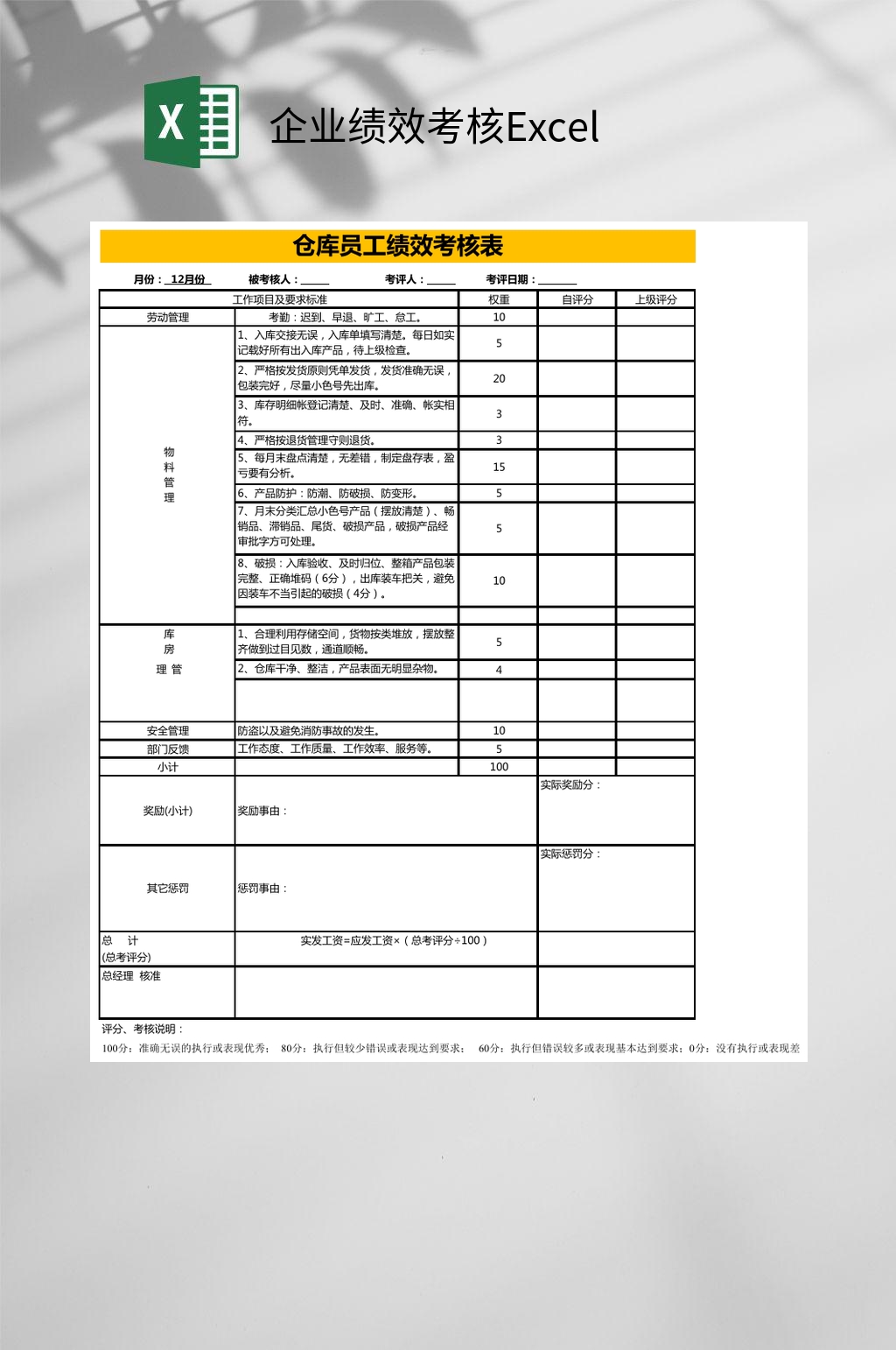 企业绩效考核Excel素材