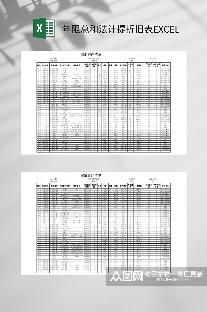 年限总和法计提折旧表EXCEL素材