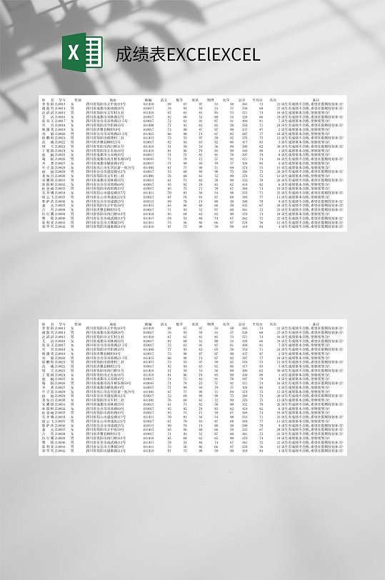 表格成绩表EXCEL