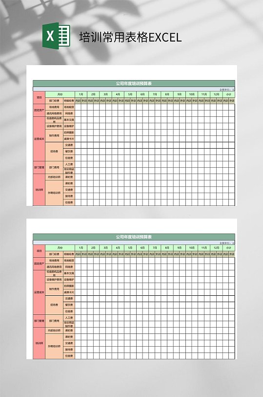 公司年度培训预算培训常用表格EXCEL