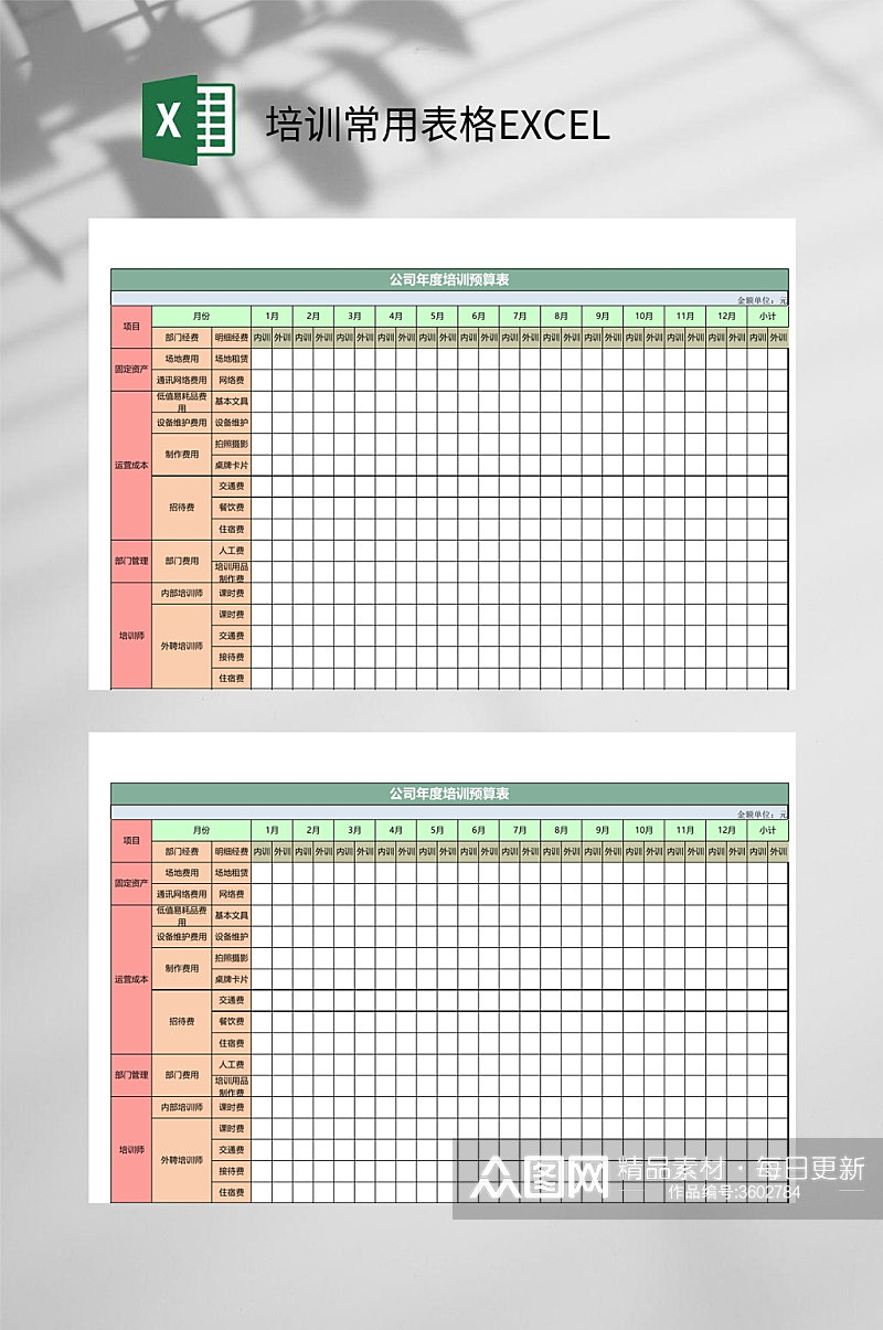 公司年度培训预算培训常用表格EXCEL素材