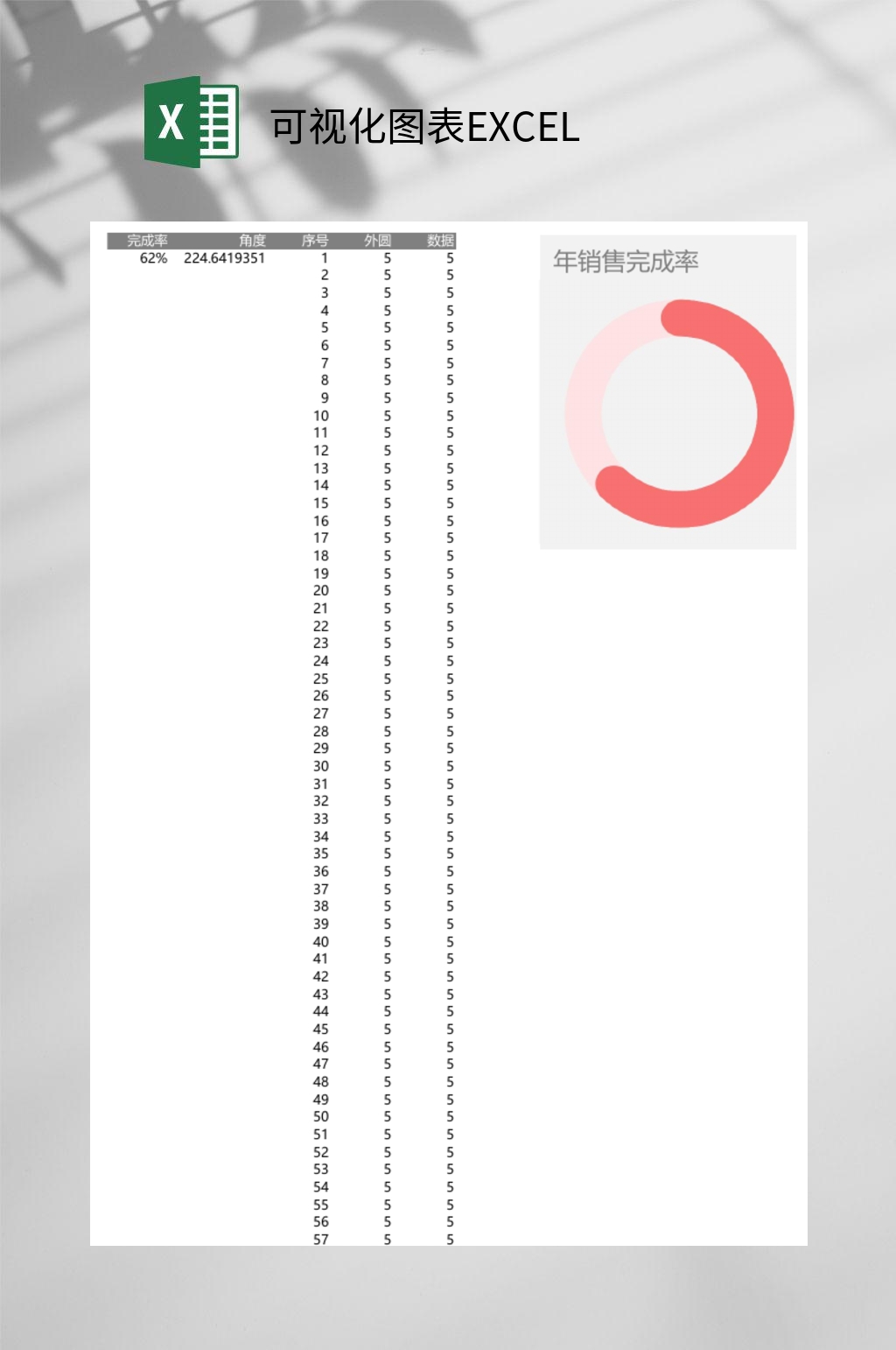 红色圆形年销售完成率可视化图表EXCEL素材
