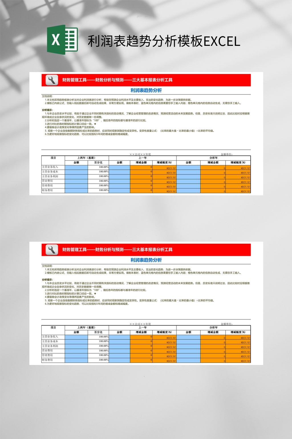 常規(guī)利潤表趨勢分析模板素材