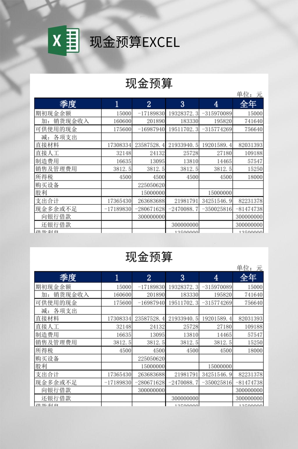 季度现金预算EXCEL素材