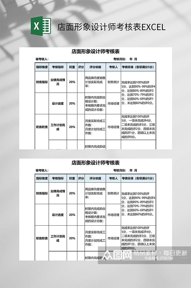 店面形象设计师考核表EXCEL素材