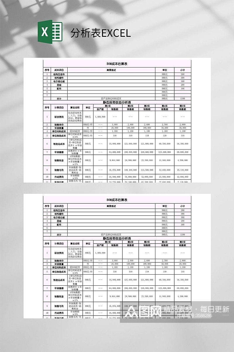 白色简约分析表EXCEL素材