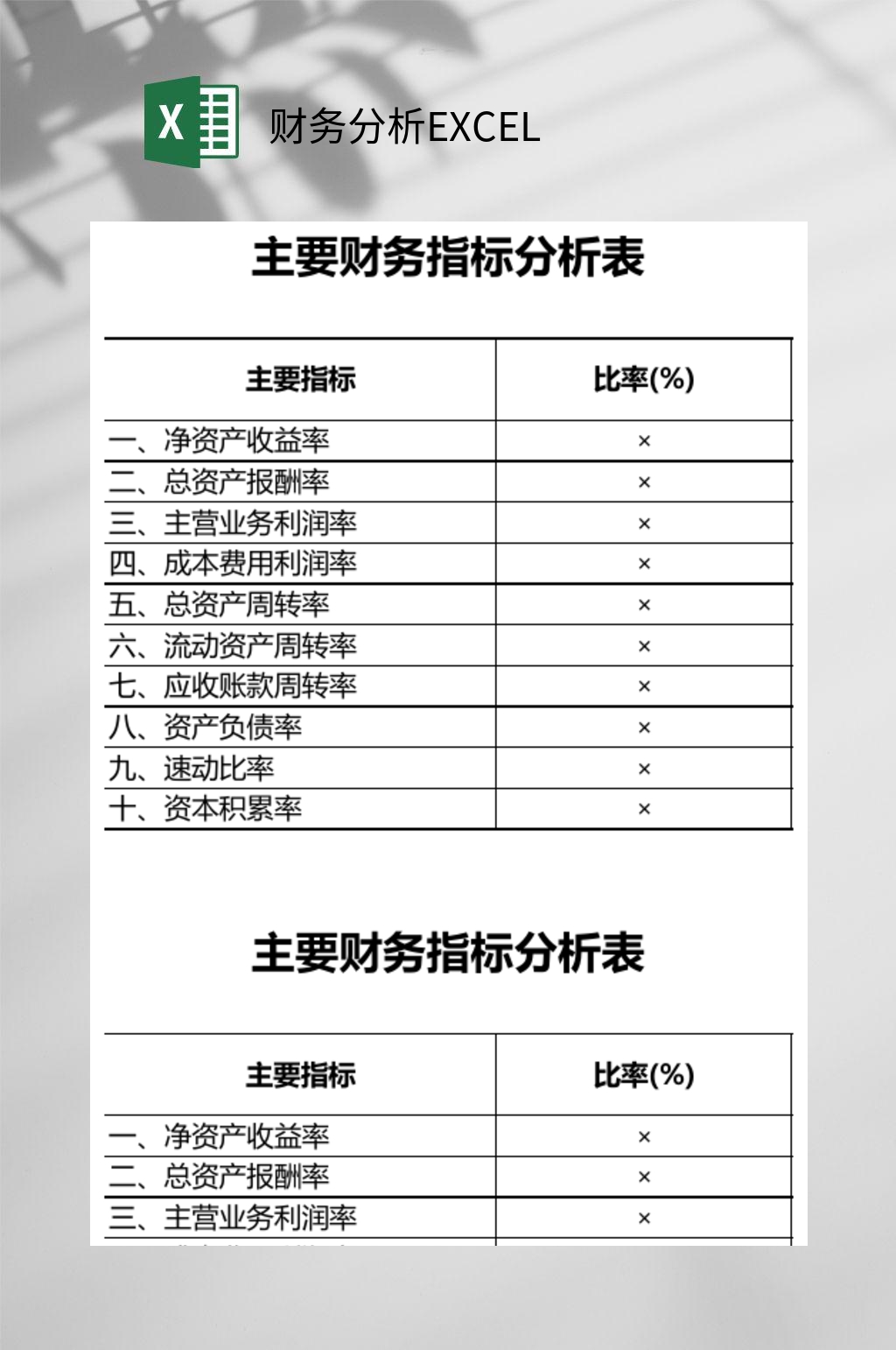 主要财务指标财务分析EXCEL素材