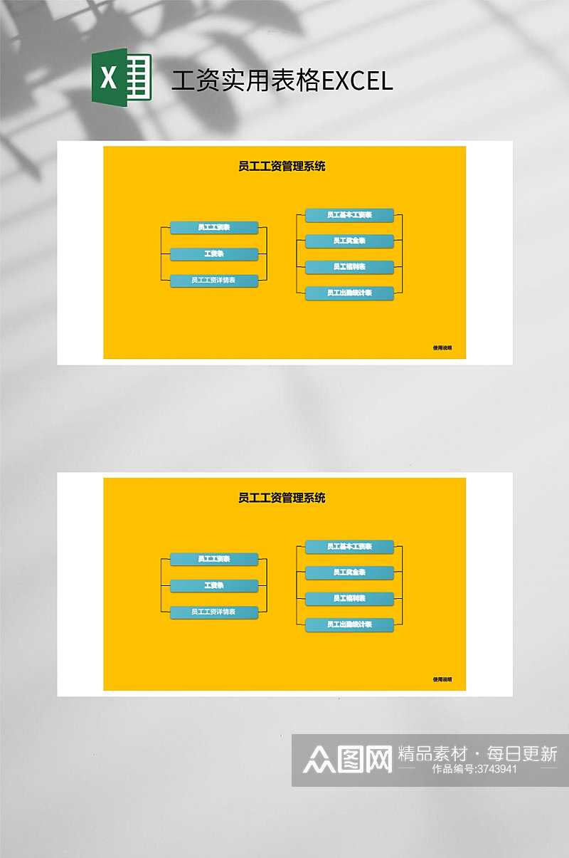 黄色员工工资管理系统工资实用表格EXCEL素材