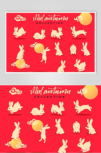 红色卡通可爱兔子中秋节矢量素材