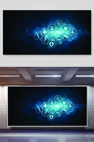 蓝绿色科技宇航网络矢量背景展板