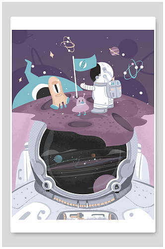 未来科技占领月球太空星球宇航员插画