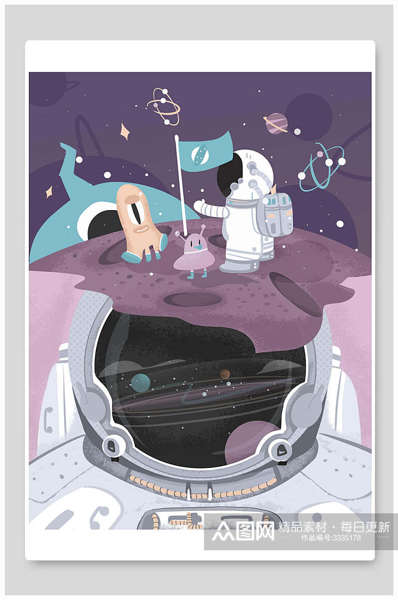 未来科技占领月球太空星球宇航员插画素材