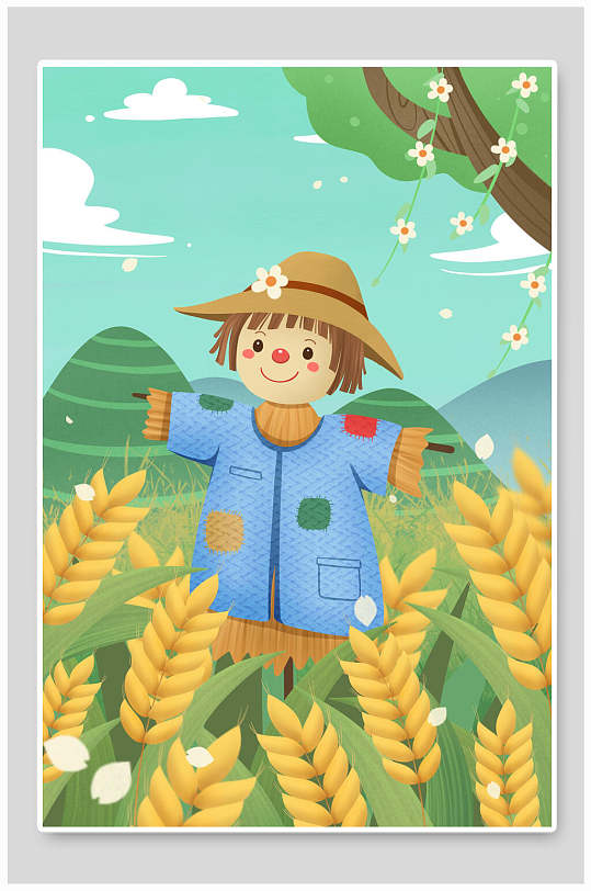 二十四节气芒种稻草人插画