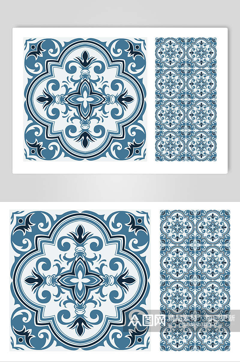 蓝色民族风地毯花纹矢量素材素材